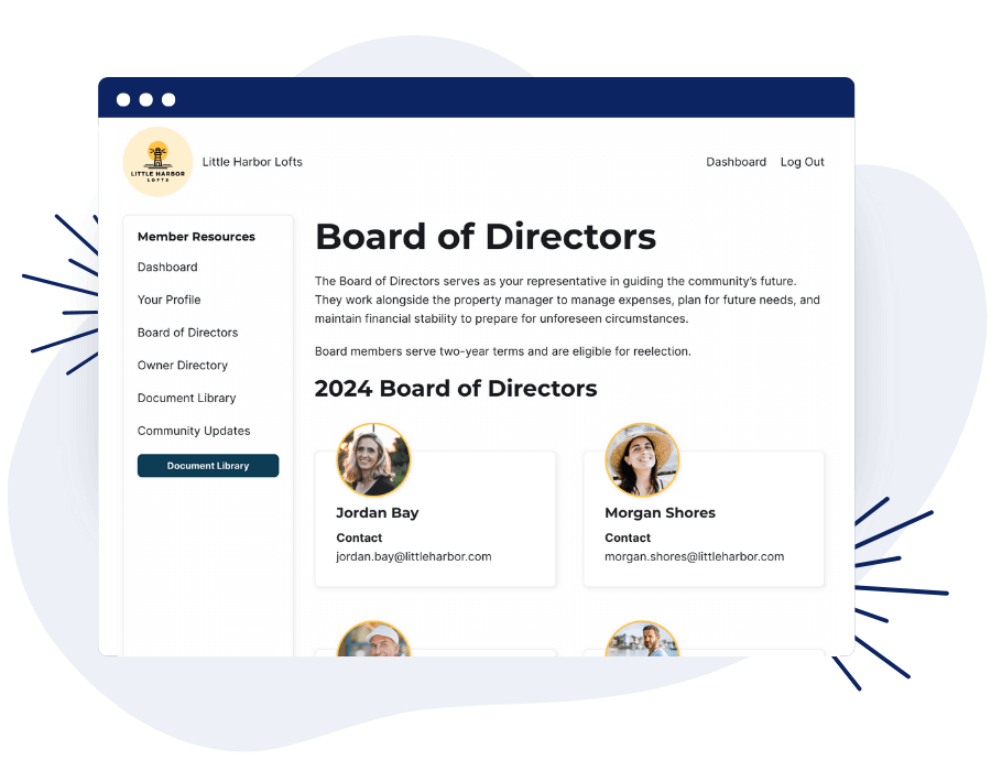 Example condo site board of directors page