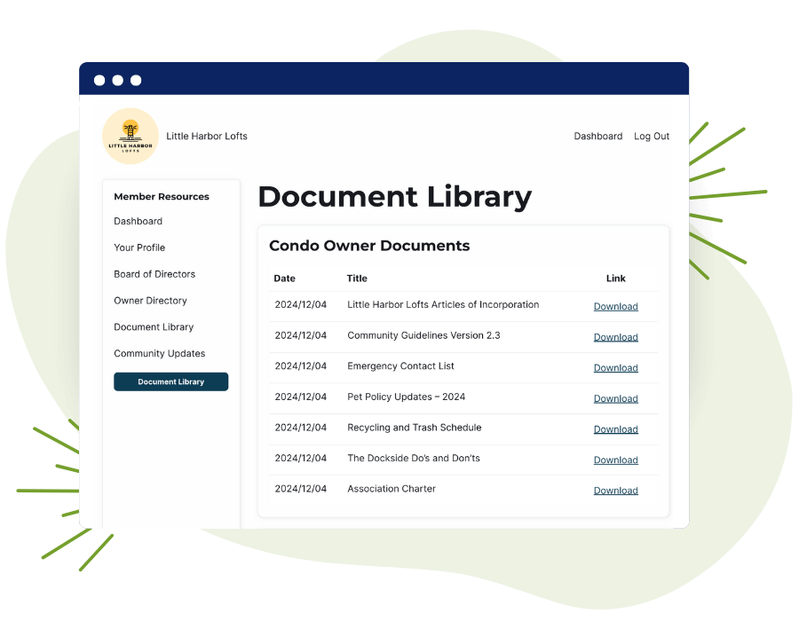 Example condo site documet library page